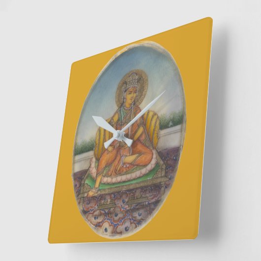 女神のSamanya Lakshmiのヴィンテージのグワッシュの絵画 スクエア壁時計 (傾斜)