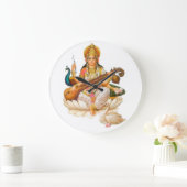 女神のsarswatiのヒンズー教の女神の芸術の教育音楽 ラージ壁時計 (ホーム)