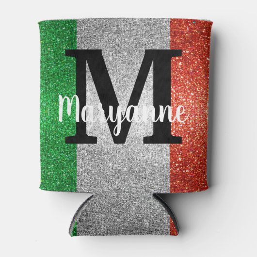 女神イタリアングリッターイタリア国旗の色誕生日 缶クーラー (正面)