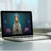 女神クアンインブルー抽象芸術幾何学的フローラ ポスター