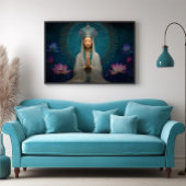 女神クアンインブルー抽象芸術幾何学的フローラ ポスター