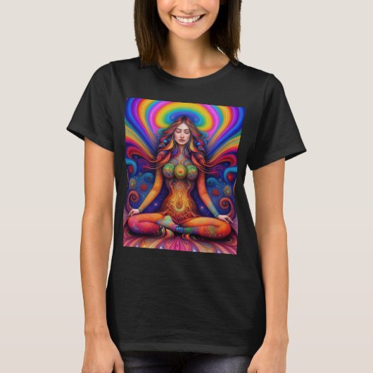 女神サイケデリックレインボー瞑想アート Tシャツ (正面)