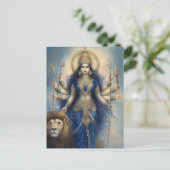 女神ダーガとライオン神ヒンドゥー教ポートレートポスト ポストカード (スタンド正面)