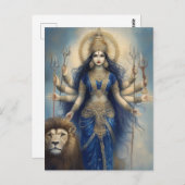 女神ダーガとライオン神ヒンドゥー教ポートレートポスト ポストカード (正面/裏面)