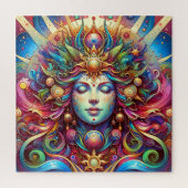 女神ヘッドカラフル髪の閉じた目メイ –  ジグソーパズル (縦)