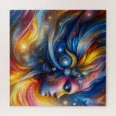 女神ヘッドコズミックヘア閉じた目6月 –  ジグソーパズル (横)