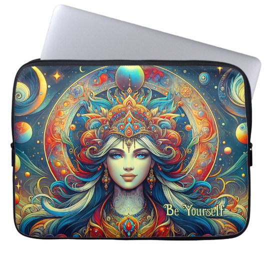 女神ヘッドフローターコイズヘア4月 –  ラップトップスリーブ (正面)