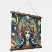 女神ヘッドフローターコイズヘア4月 –  吊り下げ型タペストリー (傾斜あり)