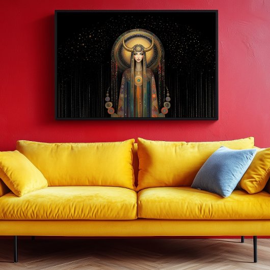 女神リリスレインボー金ゴールドブラックアールヌーボー ポスター