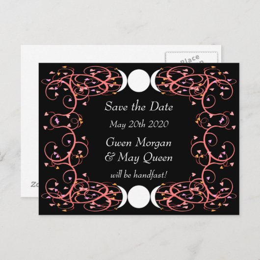 女神レズビアン結婚式の日付ポストカードを保存 案内ポストカード (正面/裏面)