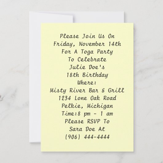 女神及び孔雀のトーガのパーティの招待状 招待状 (裏面)