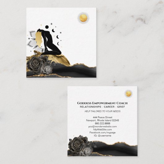 *~*女神黒髪金ゴールド月日 スクエア名刺 (正面/裏面)