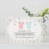 女素朴の子と男の子ツインベビーシャワーサンキューカード サンキューカード (スタンド正面)