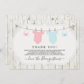 女素朴の子と男の子ツインベビーシャワーサンキューカード サンキューカード (正面/裏面)