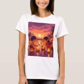 女絵を描の子と蝋燭を持つ男の子 Tシャツ (正面)