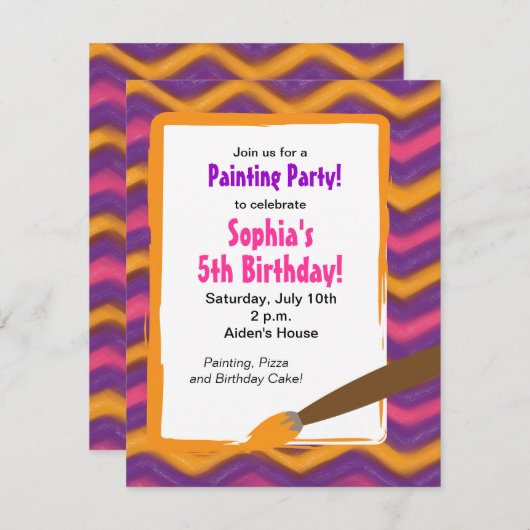 女絵を描の子の誕生日のパーティー 招待状 (正面/裏面)