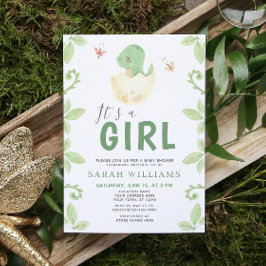 女緑恐竜の水彩赤ちゃんシャワー 招待状