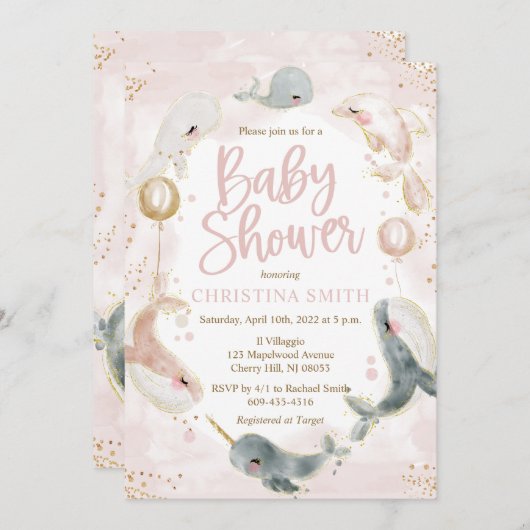 女航海のの子のための海のベビーシャワー招待状 招待状 (正面/裏面)