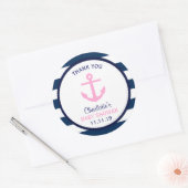 女航海のの子ピンクのネイビーブルーベビーシャワーのお願い ラウンドシール (封筒)