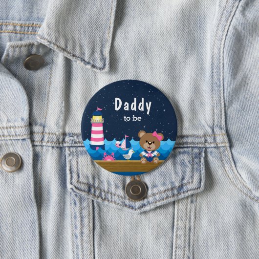 女航海のの子ベアーピンクとネイビーパパ 缶バッジ (インサイチュ)