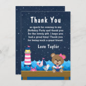 女航海の子ベアーピンクとネイビー誕生日パーティー サンキューカード (正面/裏面)