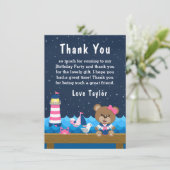 女航海の子ベアーピンクとネイビー誕生日パーティー サンキューカード (スタンド正面)