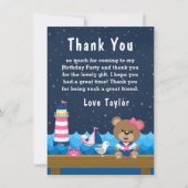 女航海の子ベアーピンクとネイビー誕生日パーティー サンキューカード (正面)