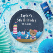 女航海の子ベアーピンクとネイビー誕生日パーティー ペーパープレート (パーティー)
