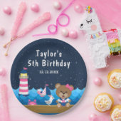 女航海の子ベアーピンクとネイビー誕生日パーティー ペーパープレート (パーティー)