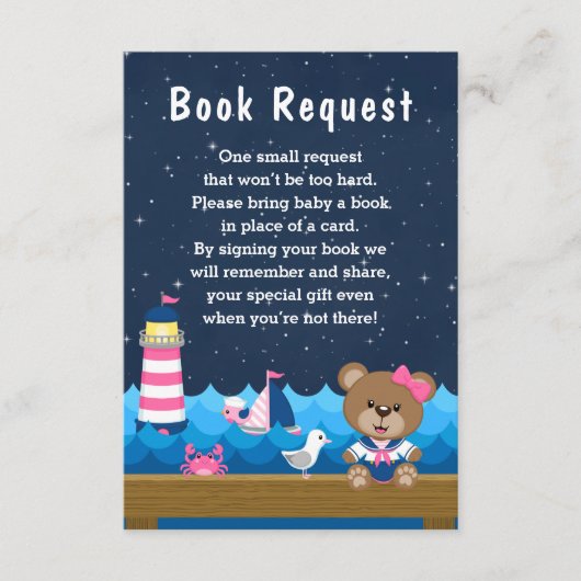 女航海の子ベアーピンクと海軍のブックリクエスト エンクロージャーカード (正面)