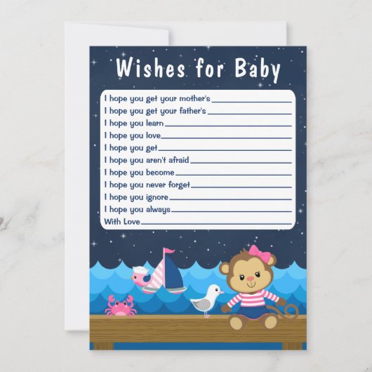 女航海の子モンキーピンクと海軍がベビーを願う 招待状 (正面)