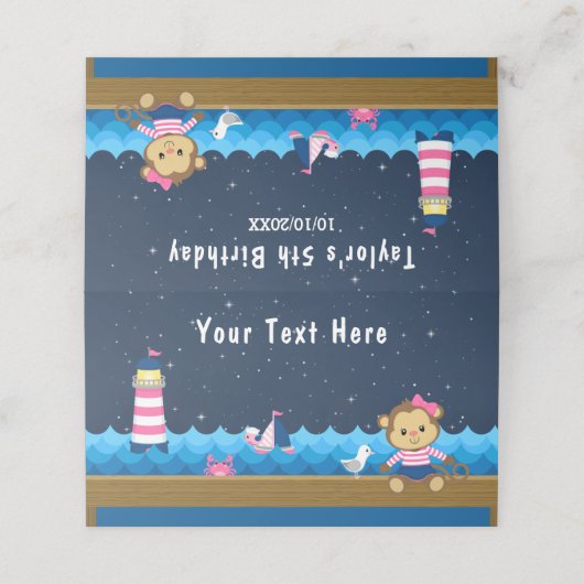 女航海の子モンキーピンクと海軍の誕生日パーティー プレイスカード (外部開封)