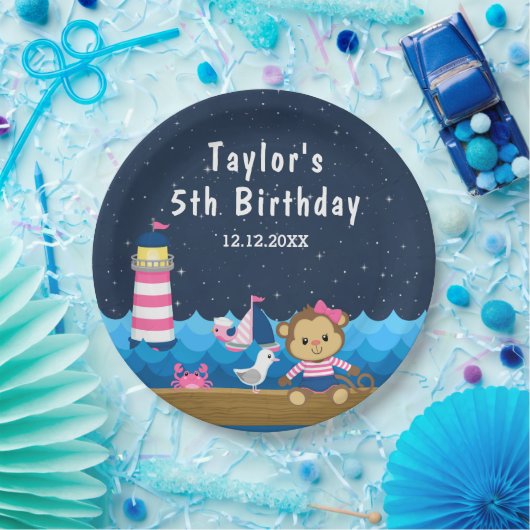 女航海の子モンキーピンクと海軍の誕生日パーティー ペーパープレート (パーティー)