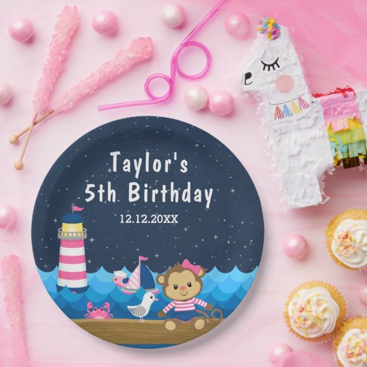 女航海の子モンキーピンクと海軍の誕生日パーティー ペーパープレート (パーティー)