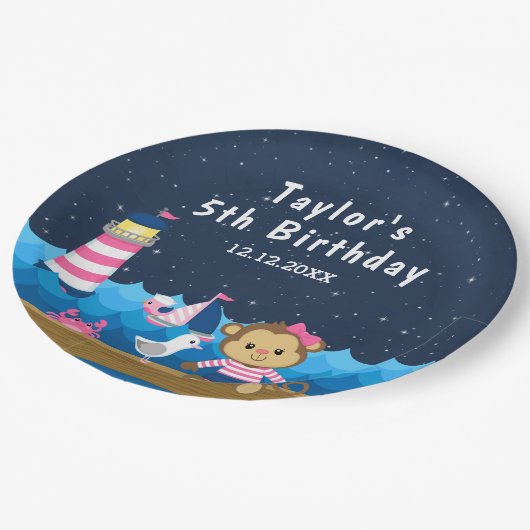 女航海の子モンキーピンクと海軍の誕生日パーティー ペーパープレート (アングル)
