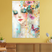 女芸術的性、花、蝶 キャンバスプリント (インサイチュ (リビング))