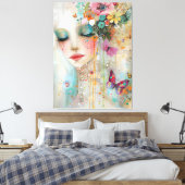 女芸術的性、花、蝶 キャンバスプリント (インサイチュ (寝室))