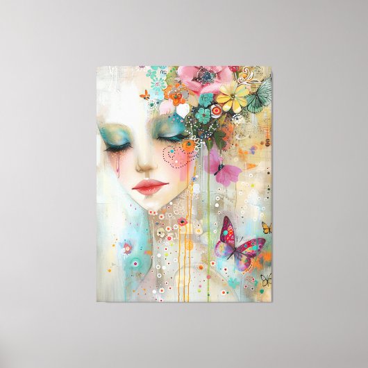 女芸術的性、花、蝶 キャンバスプリント (正面)