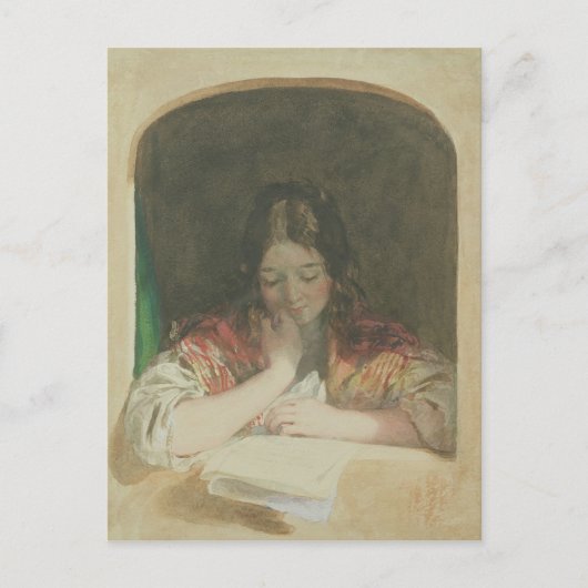 女読の子は窓に居る、19世紀 ポストカード (正面)