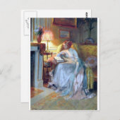 女読はランプアンティーク絵を描の ポストカード (正面/裏面)