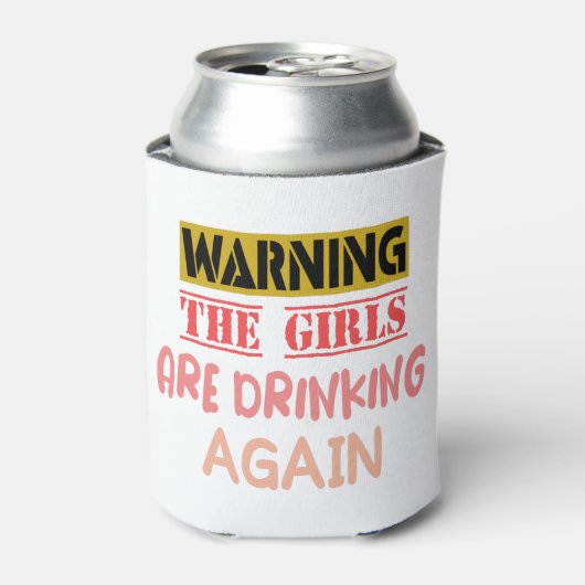 女警告の子は再びギフトを飲んでおもしろいいる 缶クーラー (缶正面)