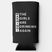 女警告の子は再び飲んでいる スリム缶クーラー (正面)