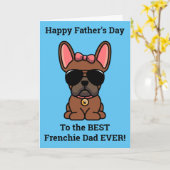 女赤茶色フランスのブルドッグ父の日札 カード (黄色い花)