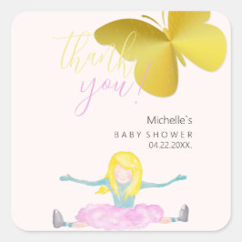 女輝くの子の水彩画イラストレーション スクエアシール