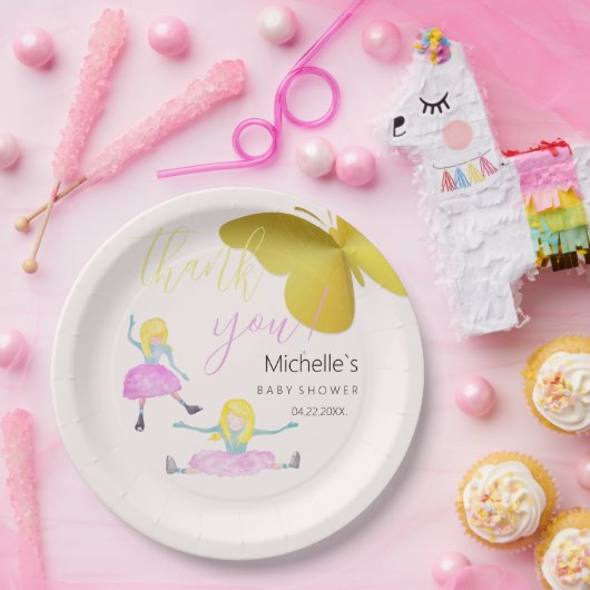 女輝くの子の水彩画イラストレーション ペーパープレート (パーティー)