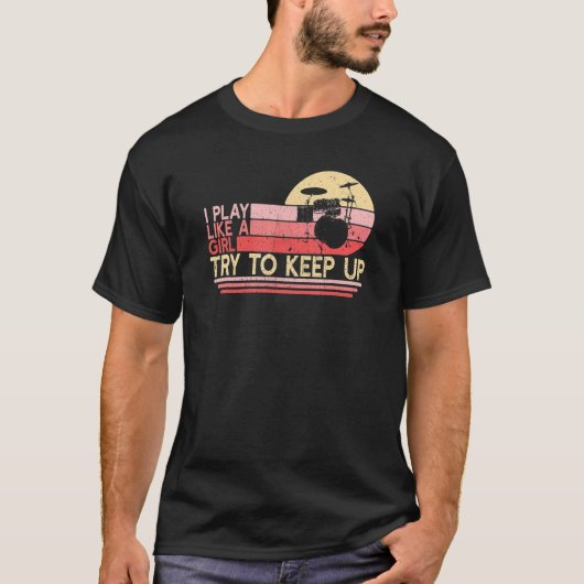 女遊のドラムの女性ドラムのドラム Tシャツ (正面)