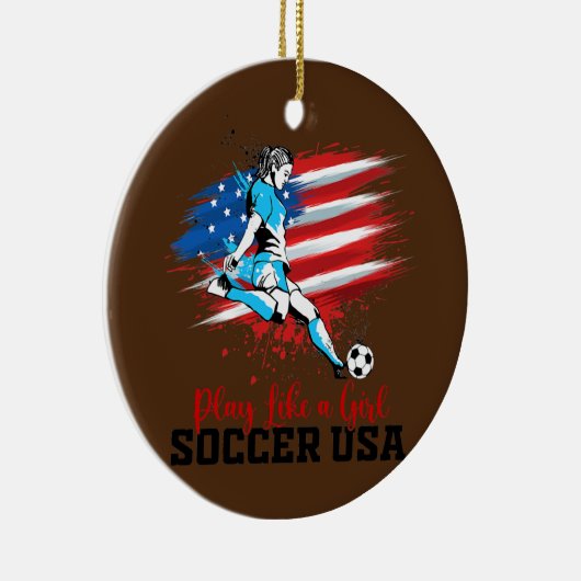 女遊の子のようにアメリカのサッカーチームのアメリカ国旗 セラミックオーナメント (右)