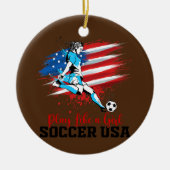 女遊の子のようにアメリカのサッカーチームのアメリカ国旗 セラミックオーナメント (正面)