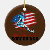 女遊の子のようにアメリカのサッカーチームのアメリカ国旗 セラミックオーナメント (裏面)