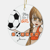 女遊の子のように |サッカー |オレンジ セラミックオーナメント (左)